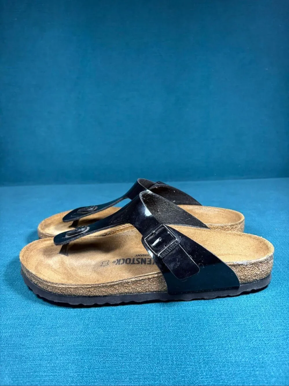 Birkenstock Gizeh Patent Black Leather Sandals Womens Size 10 L10 M8 EU 41